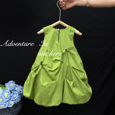 批发女童无袖连衣裙夏季<b class='q'>儿童</b>绿色公主裙薄款棉布裙子小女孩时髦背心裙