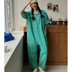 批发<b class='q'>连体裤女</b>夏季2025韩国幸运草印花舒适新款短袖宽松阔腿连衣长裤子