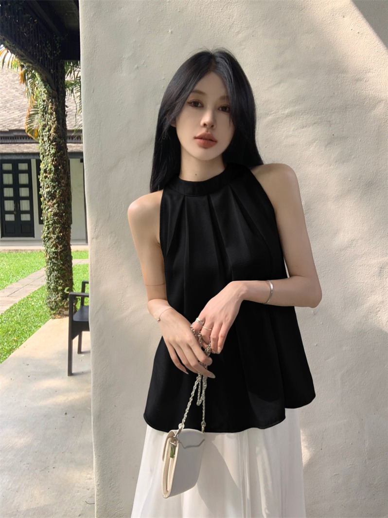 한 부서 고급 센스 새틴 착용 가져 가라. 품격 민소매 행침 목 맨위 실사 정가
