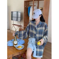 批发韩版夏季大码宽松格子防晒衣女薄款衬衫时尚长袖ins<b class='q'>百搭</b>外套女