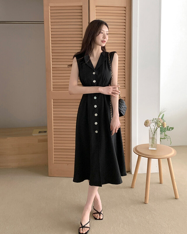 LN36631# 韩国chic气质法式V领系带单排扣连衣裙 服裝批發女裝批發服飾貨源
