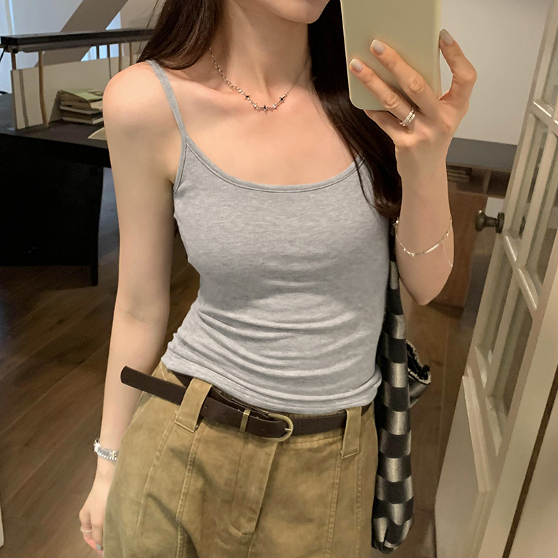 실제 촬영 그림 항구 바람 고급 디자인 센스 뜨거운 소녀 Chic 민소매 작은 슬링 여자 여름 2024 새로운 인사이드 가져 가라. 바지를 입는 셔츠