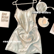 批发带胸垫 ins风夏季女款冰丝仿真丝绸睡衣<b class='q'>性感</b>甜美吊带裙家居服