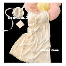 批发带胸垫 ins风夏季女款冰丝仿真丝绸睡衣<b class='q'>性感</b>甜美吊带裙家居服