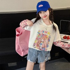 批发女童短袖t恤2024新款中大童<b class='q'>防晒衣</b>小女孩服半袖洋气时髦<b class='q'>儿童</b>上衣