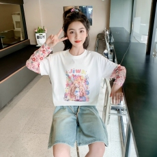 批发女童短袖T恤2024新款<b class='q'>儿童</b>夏装防晒上衣卡通可爱女大童T恤短袖洋气