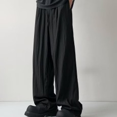 批发肌理感<b class='q'>裤</b>子男士2024夏季直筒<b class='q'>裤</b>潮牌垂感男生宽松褶皱休闲长<b class='q'>裤</b>