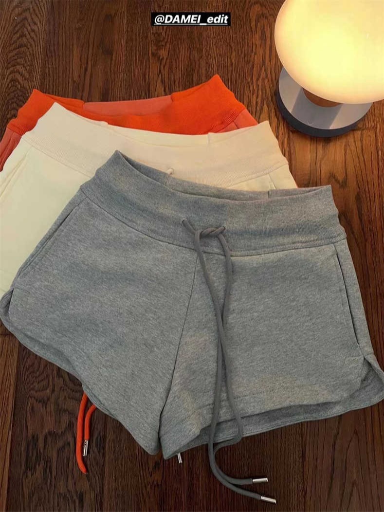 American gray high-waist casual shorts for women summer thin loose sports slimming wide-leg pants hot pants trendy ins