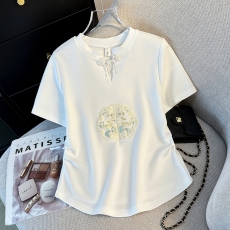 批发设计感刺绣正肩短袖<b class='q'>t</b><b class='q'>恤</b>女夏显瘦遮肉立领新中式国风上衣