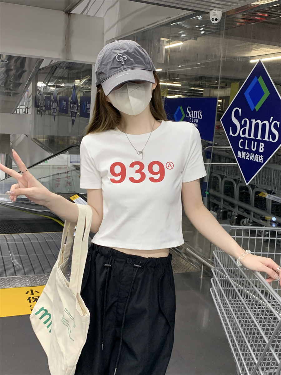 LN45978# 夏季新款时尚休闲数字印花短款T恤短袖上衣女 服裝批發女裝批發服飾貨源