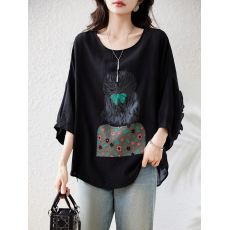 批发实拍2024夏季新款圆领套头短袖上衣时尚高端大码宽松中袖T恤