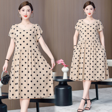 批发棉绸<b class='q'>连衣裙</b>女2024新款夏季<b class='q'>人造棉</b>绵时尚外穿中长款落肩袖碎花裙子