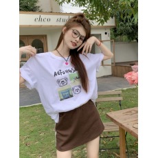 批发实拍<b class='q'>大码</b><b class='q'>女装</b>夏季现货<b class='q'>韩版</b>百搭圆领趣味小熊印花宽松白色短袖T恤