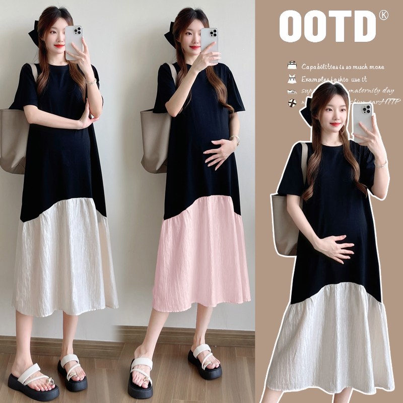 실사 2026 출산 착용 여름 새로운 패션 패치워크 드레스