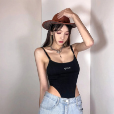批发欧美风性感甜辣妹黑色<b class='q'>塑</b><b class='q'>身</b>连体衣女夏季紧身刺绣无袖吊带<b class='q'>背心</b><b class='q'>上衣</b>