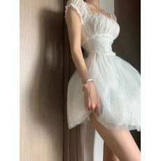 批发夏季新款白色网纱在逃公主蓬蓬<b class='q'>裙</b>仙女法式生日party小<b class='q'>礼服</b>连衣<b class='q'>裙</b>