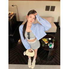 批发实拍性感U领运动吊带背心+防走光包臀半身裙+防晒<b class='q'>衬衫</b>女