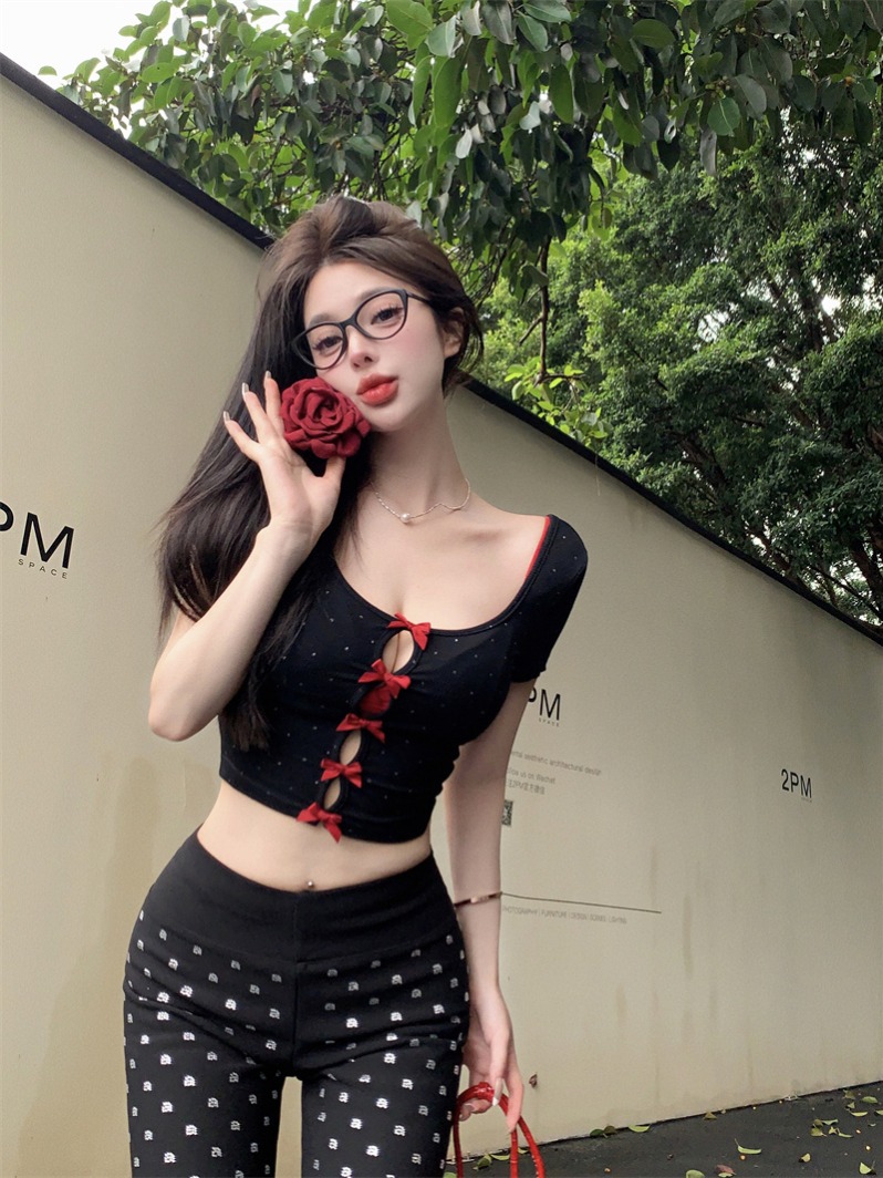 양성 및 음성 둘 착용 나비 매듭 티셔츠 여성 여름 새로운 맨위 투피스 조끼 실사 정가