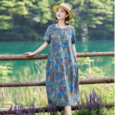批发碎花棉麻<b class='q'>连衣裙</b>女2025夏季新款高级感遮肚子显瘦宽松减龄妈妈裙子