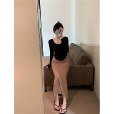 批发纯欲独特甜辣别致方领不规则<b class='q'>长袖</b>t恤女设计感小众防晒上衣夏ins潮