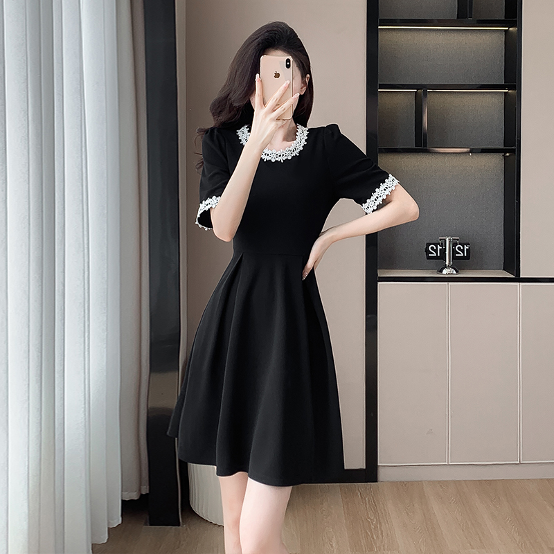 PF12714# 法式黑色连衣裙女夏季2024新款气质高级感赫本风收腰设计...