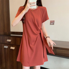 批发实拍大码胖mm韩版设计感绑带<b class='q'>连衣裙</b>女夏季收腰显瘦气质a字裙