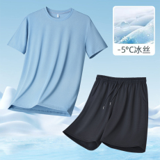 批发情侣款休闲运动套装<b class='q'>夏</b>季新款短袖T恤短裤男女健身跑步晨跑服一套