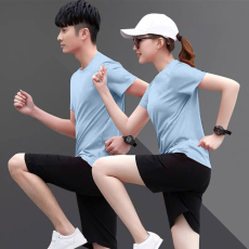批发情侣款休闲运动套装<b class='q'>夏</b>季新款短袖T恤短裤男女健身跑步晨跑服一套