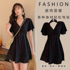 批发大码泳衣女夏胖mm遮肚显瘦保守中长款裙式连体泡温泉游泳装