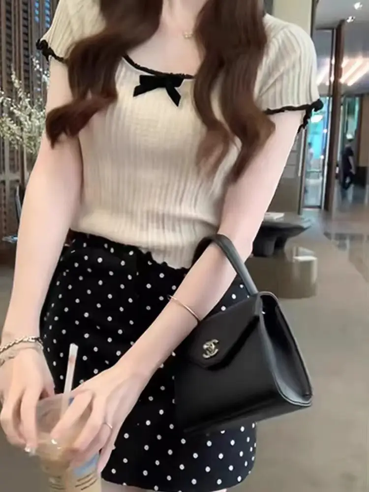 나비 리본 아이보리 반소매 니트 상세 이미지 7