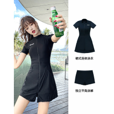 批发2024新款泳衣女保守连体显瘦遮肚学生游泳馆专用高级运动风泡温泉