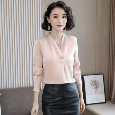 批发实拍 2026春季新款真丝<b class='q'>衬衫</b><b class='q'>女</b>长袖上衣小衫洋气v领<b class='q'>衬衣</b><b class='q'>职业</b>工作服