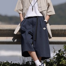 批发七分裤日系复古男女宽松大码过膝短裤夏薄款纯色休闲7分阔腿中裤