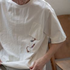 批发21支210g精梳纯棉夏季羽毛飘落刺绣设计感短袖T恤<b class='q'>男</b>女宽松上衣