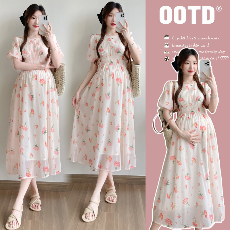 실사 2026 출산 착용 여름 새로운 거품 소매 드레스