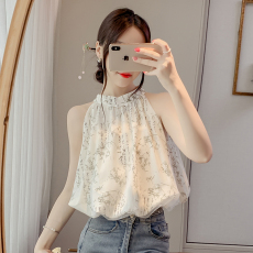 批发实拍 2024夏季新中式国风盘扣<b class='q'>双层</b>网纱拼接碎花<b class='q'>雪纺</b>蝴蝶结衬衣女