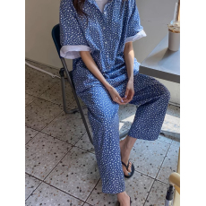 批发<b class='q'>连体裤女</b>夏季2026韩国幸运草印花舒适新款短袖宽松阔腿连衣长裤子