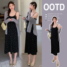 批发实拍2025孕妇秋季新款碎花吊带裙+长袖开衫孕妇两件套8332#