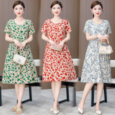 批发2024夏季新款棉绸<b class='q'>连衣裙</b><b class='q'>人造棉</b>气质显瘦中长款外穿时尚洋气裙子
