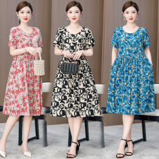 批发2024夏季新款棉绸<b class='q'>连衣裙</b><b class='q'>人造棉</b>气质显瘦中长款外穿时尚洋气裙子