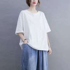 批发纯棉180克后包领纯色女装<b class='q'>短袖</b>胖mm遮肉t恤夏季宽松女<b class='q'>上装</b><b class='q'>短袖</b>