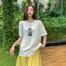 批发大码女装T恤芭蕾舞鞋简约百搭休闲<b class='q'>宽松</b>套头圆领T恤