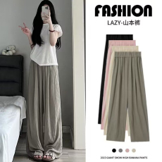 批发外贸垂感休闲裤女<b class='q'>春</b>季松紧腰抽绳直筒裤宽松黑色阔腿裤拖地长裤子