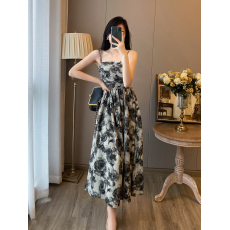 批发法式复古水墨碎花<b class='q'>抹胸</b>吊带<b class='q'>连衣裙</b>女夏季新款设计感气质收腰长裙子