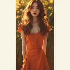 批发2026夏季新款法式<b class='q'>赫本</b><b class='q'>风</b>高端精致裙子港<b class='q'>风</b>复古橘色小飞袖连衣裙女