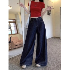 批发复古美式高腰深色<b class='q'>牛仔裤</b><b class='q'>女</b>夏季新款港风气质宽松显瘦阔腿拖地裤子