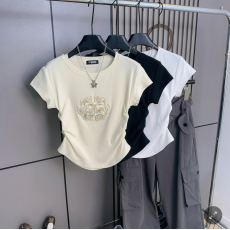 批发40支210g纯棉 <b class='q'>中国风</b>辣妹收腰t恤短袖修身显瘦纯欲风t恤女韩版