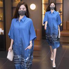 批发实拍2026夏季新款韩版胖MM大码POLO领遮肉衬衫<b class='q'>连衣裙</b>中长款