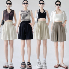 批发实拍冰丝五分裤女夏天薄款外穿小个子松紧腰宽松休闲阔腿运动<b class='q'>短裤</b>