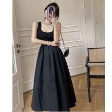 批发官图港风甜妹百搭<b class='q'>连衣</b>裙针织拼接气质蓬蓬纯色修身无袖背心<b class='q'>连衣</b>裙